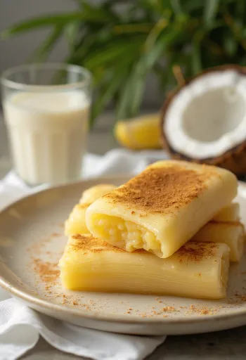 Tamalito με γάλα καρύδας, σερβιρισμένο με φρέσκο φύλλο μπανάνας