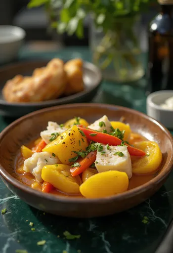 Ackee και παστός μπακαλιάρος σερβιρισμένα με λαχανικά και μπαχαρικά