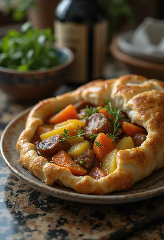 Baeckeoffe σερβιρισμένο με φρέσκο ψωμί