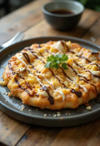 Πίτσα Okonomiyaki με λάχανο και νιφάδες τόνου