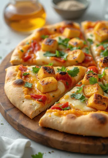 Πίτσα Paneer tikka με σάλτσα γιαουρτιού και λαχανικά