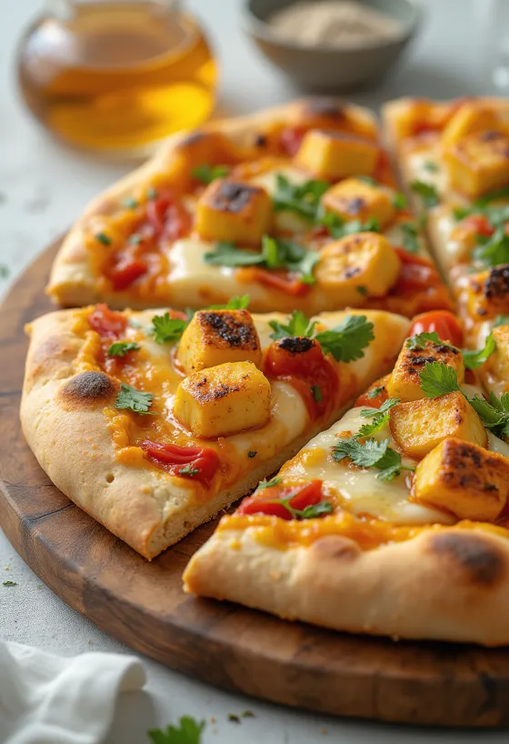Πίτσα Paneer tikka με σάλτσα γιαουρτιού και λαχανικά
