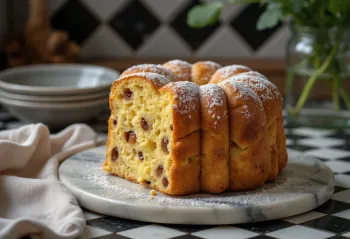 Φέτες Panettone με κάστανο, με χρυσοκάστανη ψημένη επιφάνεια