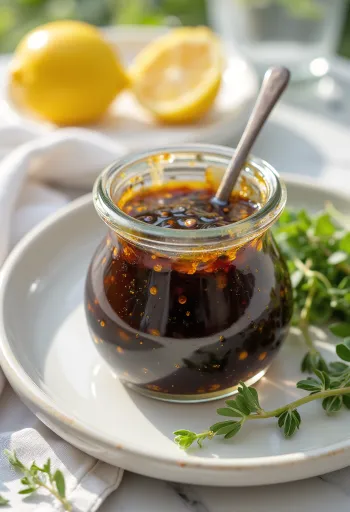 Σκούρα βινεγκρέτ βαλσαμικού σε γυάλινο βάζο