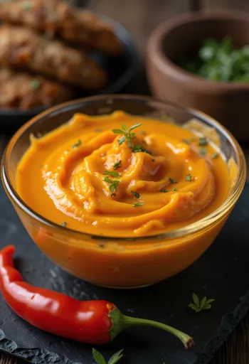 Σάλτσα πιπεριάς με κρέμα σερβιρισμένη