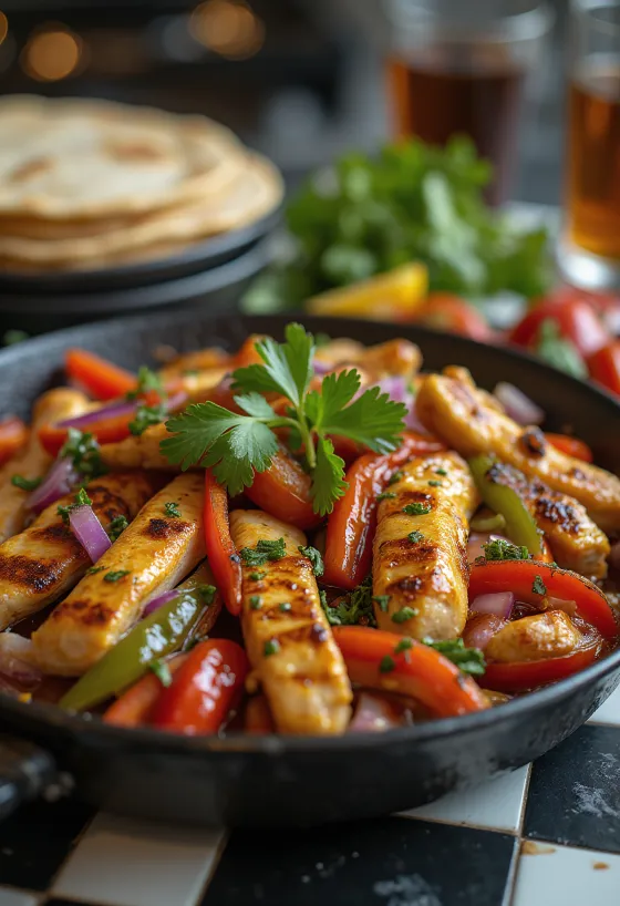 Fajitas με κοτόπουλο και πιπεριές σερβιρισμένο