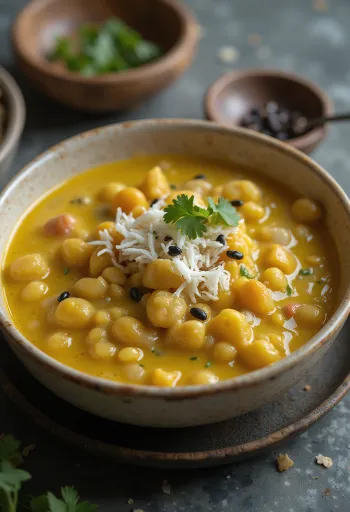 Μορ Κούτου, πλούσιο ραγού φακής και λαχανικών με τριμμένη καρύδα και φρέσκο κόλιανδρο