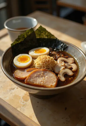 Wakayama ramen σερβιρισμένο με ζωμό χοιρινού και σάλτσας σόγιας