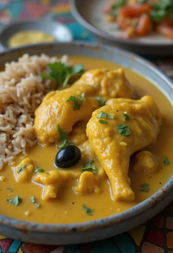 Ají de gallina με καστανό ρύζι, σερβιρισμένο με πλούσια σάλτσα κοτόπουλου