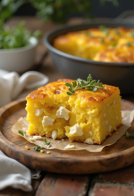 Πρόγια με καλαμποκάλευρο με φέτα και διακοσμημένη με μαϊντανό