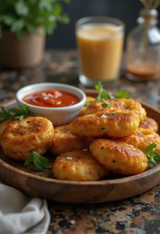 Κεφτέδες Akara σερβιρισμένοι με σάλτσα ντομάτας, γαρνιρισμένοι με φρέσκο κόλιανδρο