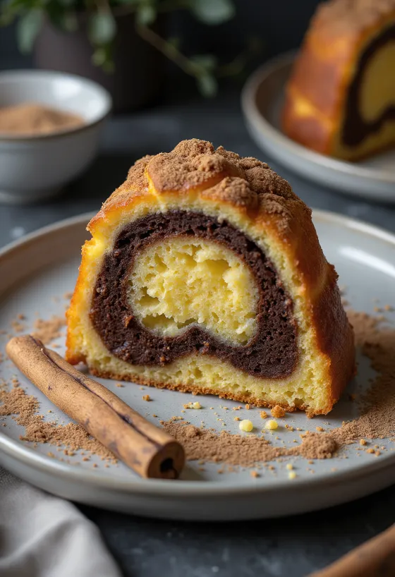 Κέικ Bundt κανέλα-σοκολάτα σερβιρισμένο