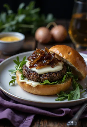 Φρεσκοφτιαγμένο γαλλικό burger με τυρί brie και μουστάρδα dijon