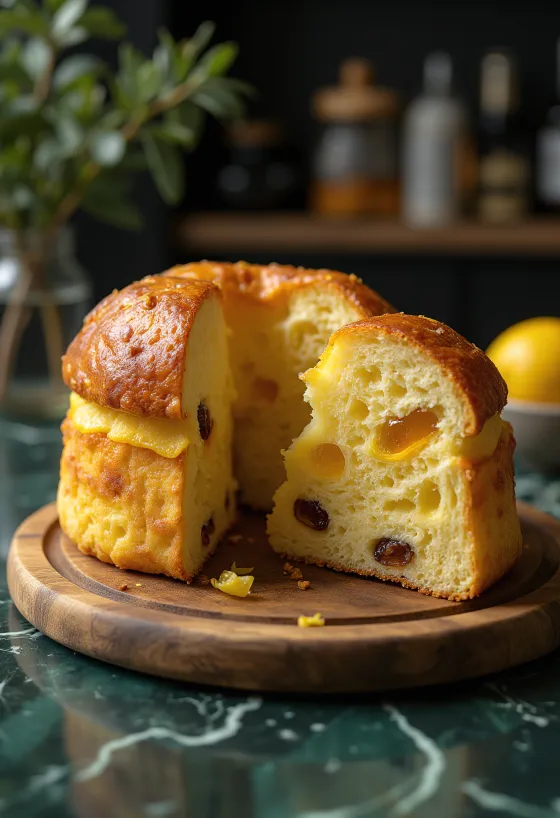 Χρυσοκάστανο πανετόνε με λεμόνι και σταφίδες, ψημένο σε χάρτινη φόρμα