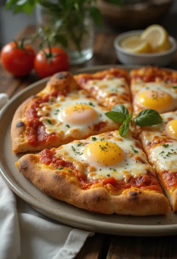 Pizza a Caballo με τηγανητό αυγό, χοντρή ζύμη και μοτσαρέλα