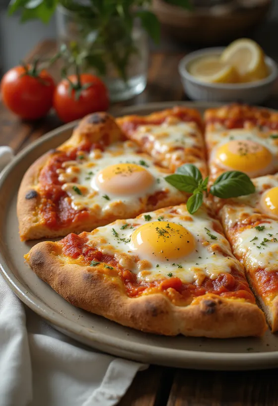 Pizza a Caballo με τηγανητό αυγό, χοντρή ζύμη και μοτσαρέλα