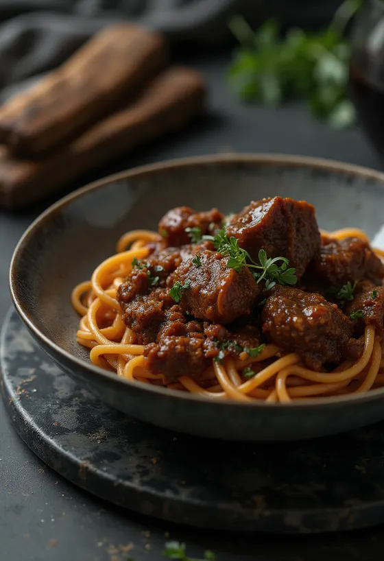 Beef cheek ragu σερβιρισμένο με ζυμαρικά