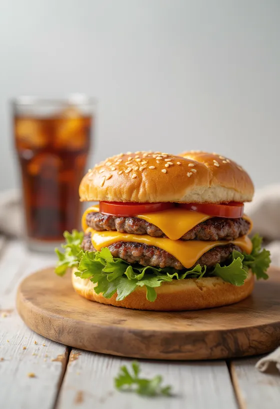 Χάμπουργκερ με διπλό μπιφτέκι σερβιρισμένο