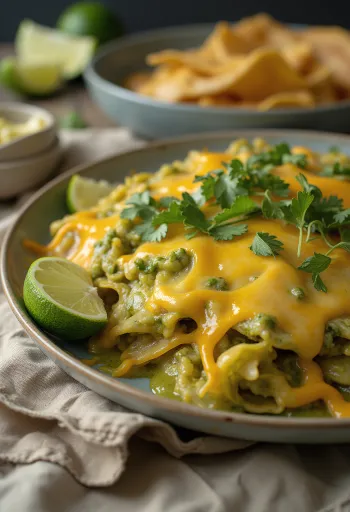 Chilaquiles suizos – τραγανά κομμάτια τορτίγιας σε σάλτσα πράσινου τσίλι, σερβιρισμένα με φρέσκο τυρί και γιαούρτι στραγγιστό