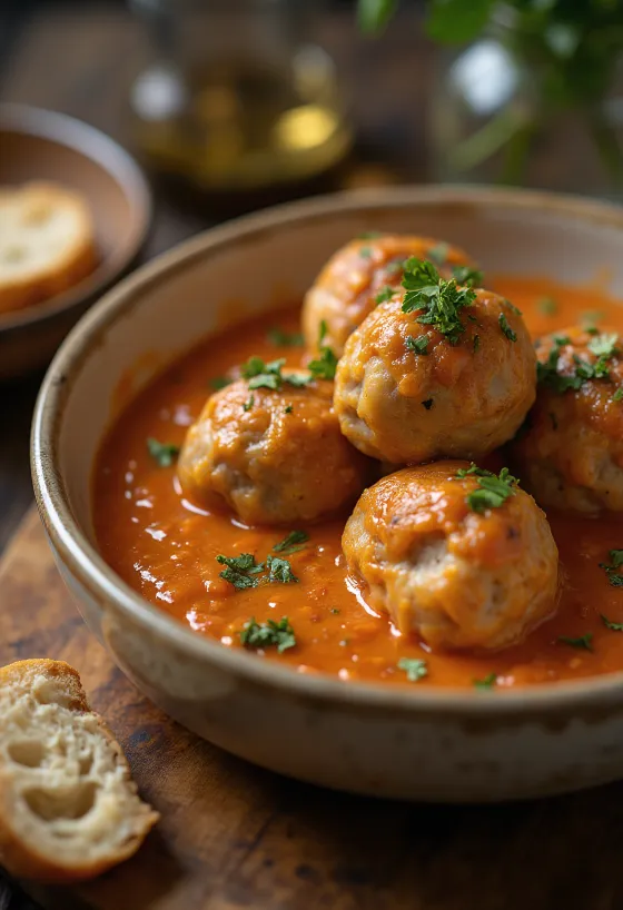 Κεφτεδάκια σερβιρισμένα με σάλτσα ντομάτας και γαρνιτούρα