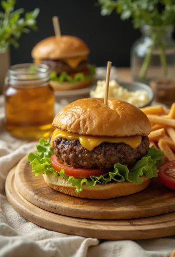 Μπέργκερ κρέατος φώκιας σερβιρισμένο με μαρούλι, ντομάτα και μαγιονέζα.