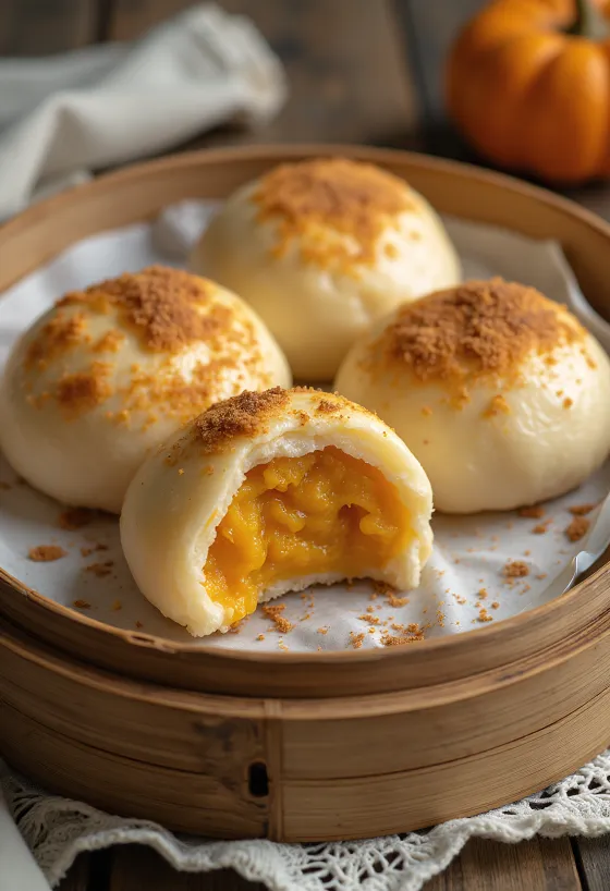Bao Bun με κολοκύθα και κανέλα σερβιρισμένο