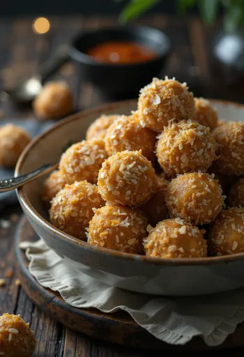 Μπαλάκια καρύδας με βρώμη σερβιρισμένα