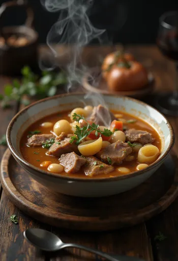 Escudella de pagès, πλούσια κρεατόσουπα με μοσχάρι, χοιρινό, λαχανικά και μαϊντανό