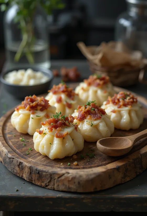 Στραπατσκά με πρόβειο τυρί, γιαούρτι και τσιγαρισμένο μπέικον.