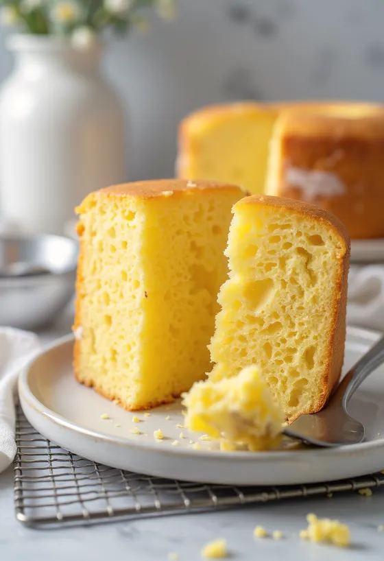 Σπιτικό παντεσπάνι κομμένο σε φέτες, με χρυσοκάστανη επιφάνεια σε σχάρα