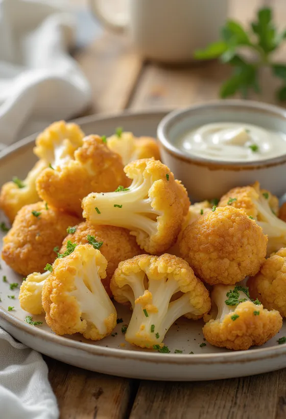 Παναρισμένο κουνουπίδι ψημένο χρυσοκαφέ, σερβιρισμένο σε τραγανή κρούστα