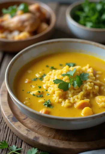 Σούπα Mulligatawny με κοτόπουλο σερβιρισμένη
