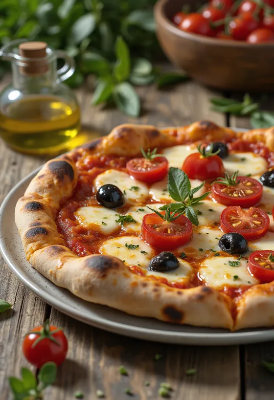 Pizza alla Barese με ντομάτα και μαύρες ελιές