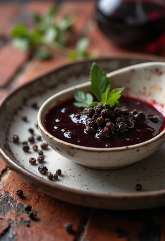 Σάλτσα κόκκινου κρασιού με μαύρο πιπέρι σερβιρισμένη