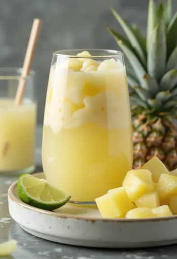 Δροσιστικό ρόφημα προβιοτικού κεφίρ με πράσινο τσάι και ανανά σερβιρισμένο σε ποτήρι