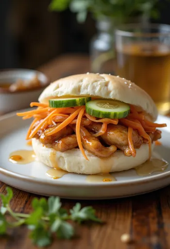 Bao Bun με Πικάντικο Κοτόπουλο και Μέλι σερβιρισμένο