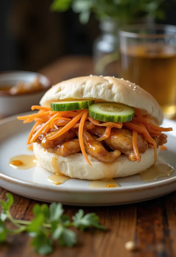 Bao Bun με Πικάντικο Κοτόπουλο και Μέλι σερβιρισμένο