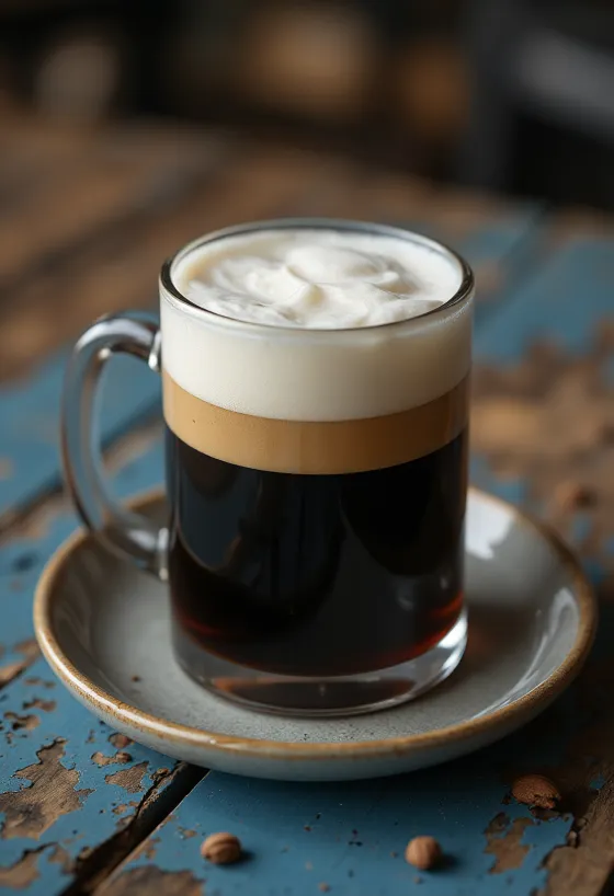 Irish Coffee σε ψηλό ποτήρι με σαντιγί και καφέ