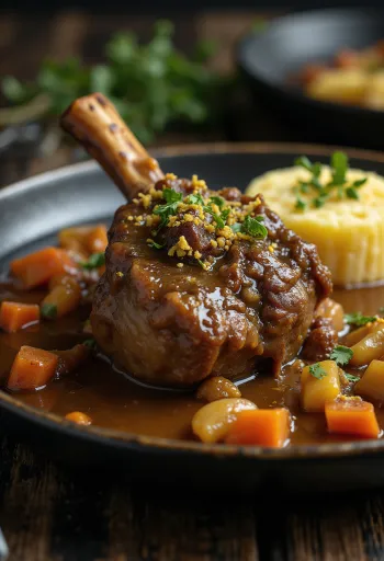 Osso buco με γκρεμολάτα σερβιρισμένο με ριζότο