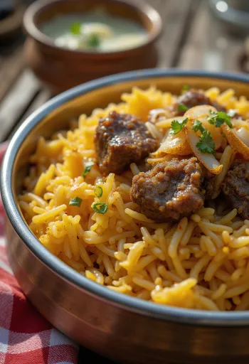 Biryani με κατσικίσιο κρέας, πικάντικο πιάτο ρυζιού ινδικού στυλ