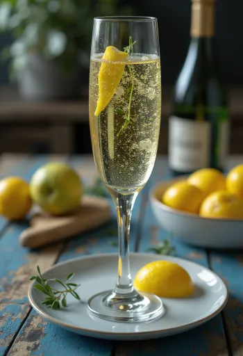 Ιταλικός μηλίτης με Prosecco σε ποτήρι διακοσμημένο με κλαδάκι δεντρολίβανου