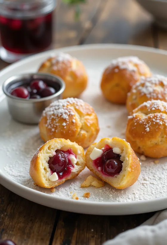 Æbleskiver με γέμιση κράνμπερι, τυρί φέτα και λίγη βανίλια