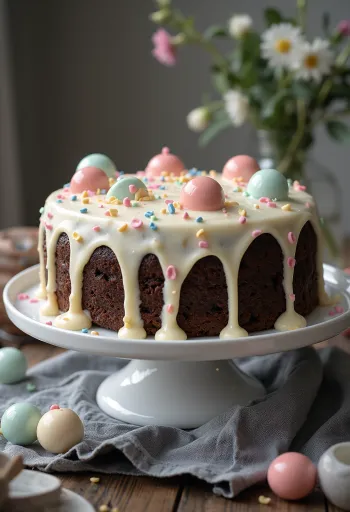 Τούρτα σοκολάτας με πουά διακοσμημένη με λευκή κρέμα και βρώσιμα πουά