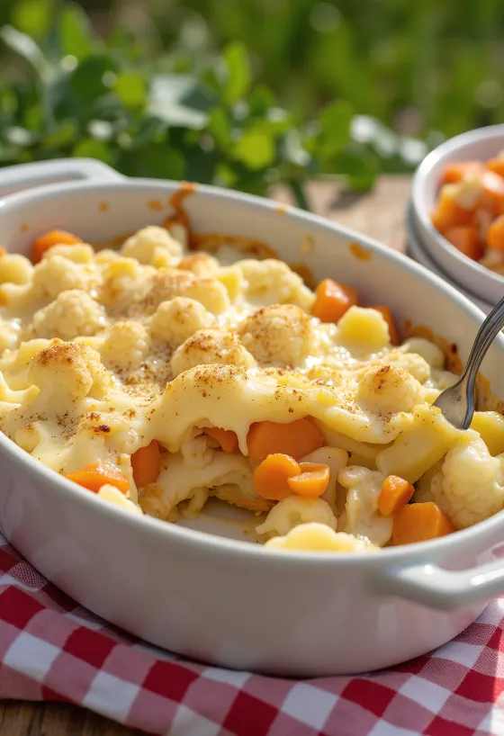 Ογκρατέν λαχανικών με κουνουπίδι σερβιρισμένο