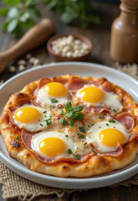 Pizza Bismark με αυγό και ζαμπόν