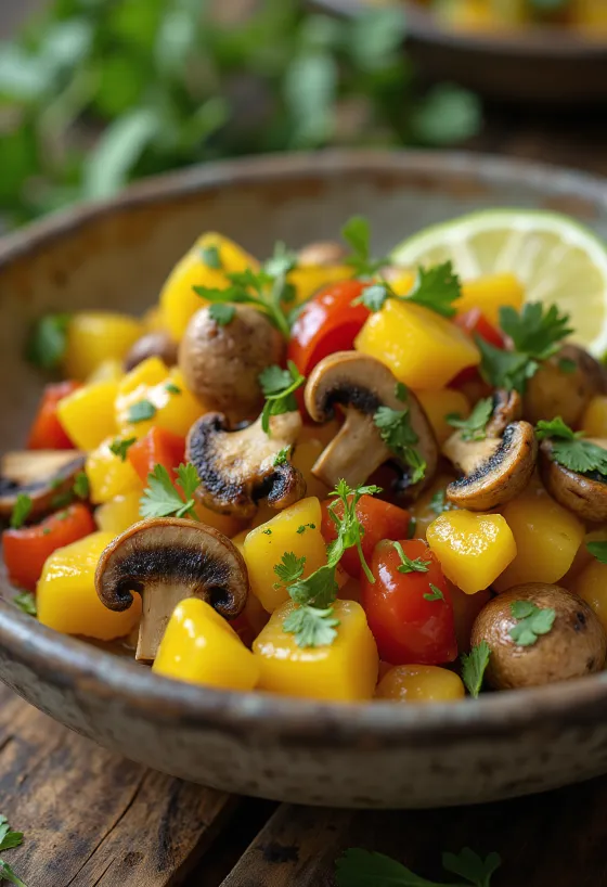 Ackee και μανιτάρια, ένα λαχταριστό πιάτο σερβιρισμένο με φρέσκο κόλιανδρο και φέτες λάιμ