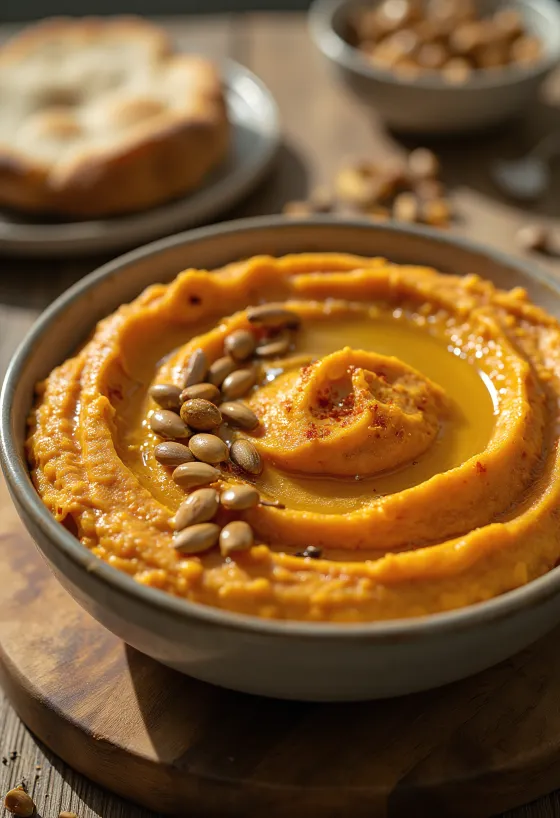 BBQ χούμους με ψητή κολοκύθα σε μπολ