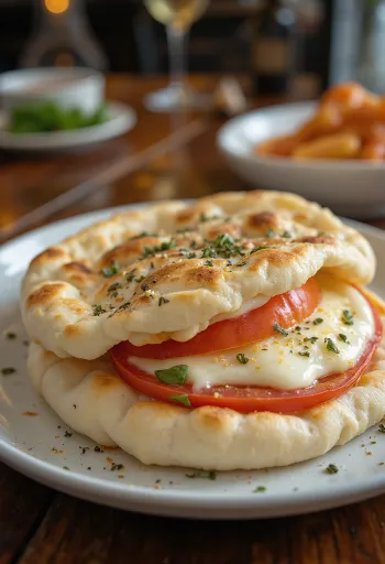 Beiju με ντομάτα και τυρί, σερβιρισμένο με φρέσκο βασιλικό