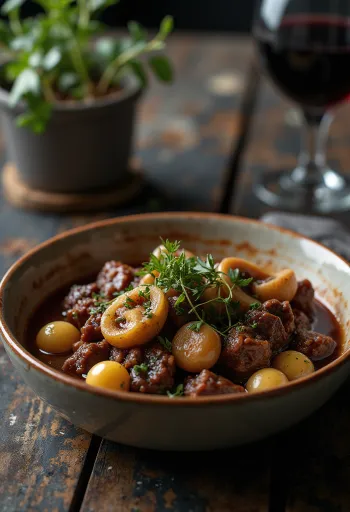 Boeuf Bourguignon σερβιρισμένο με πουρέ πατάτας