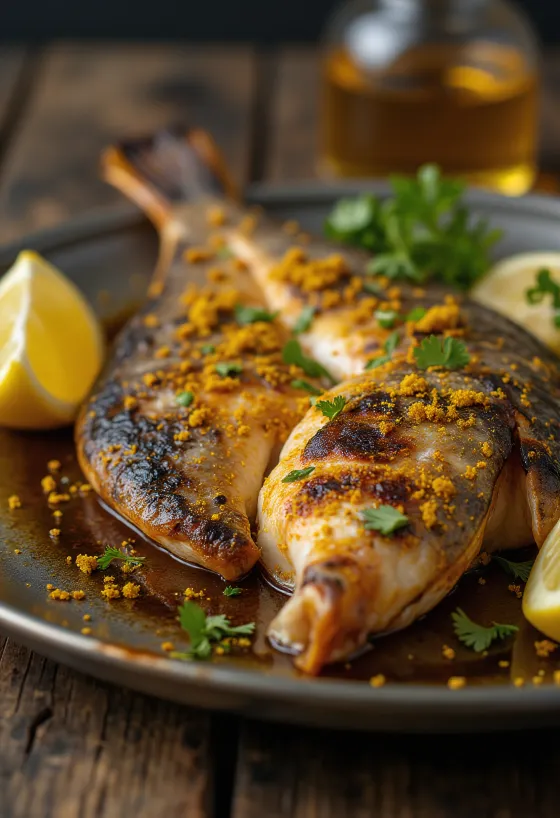 Μασγκούφ με χυμό λεμονιού, σερβιρισμένο με φρέσκο κόλιανδρο και μπαχαρικά